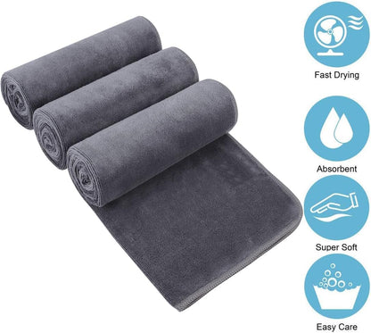 Microfibre Gym Towels Sports Towels 40CMX80CM Fast Drying Absorbent Workout Sweat Fitness Yoga Camping 3Pack Grey