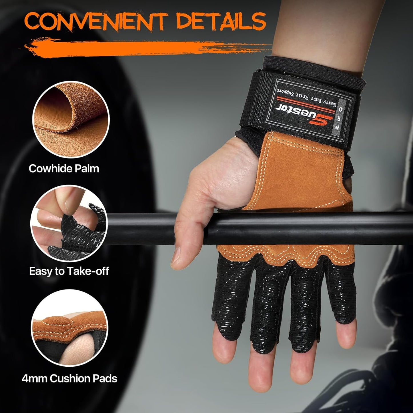 Gym Gloves Weight Lifting Gloves with Wrist Support for Men & Women - Full Palm Protection, Silicone Grip, 3/4 Finger Cover - Ideal for Weightlifting, Deadlifts & Gym Workouts