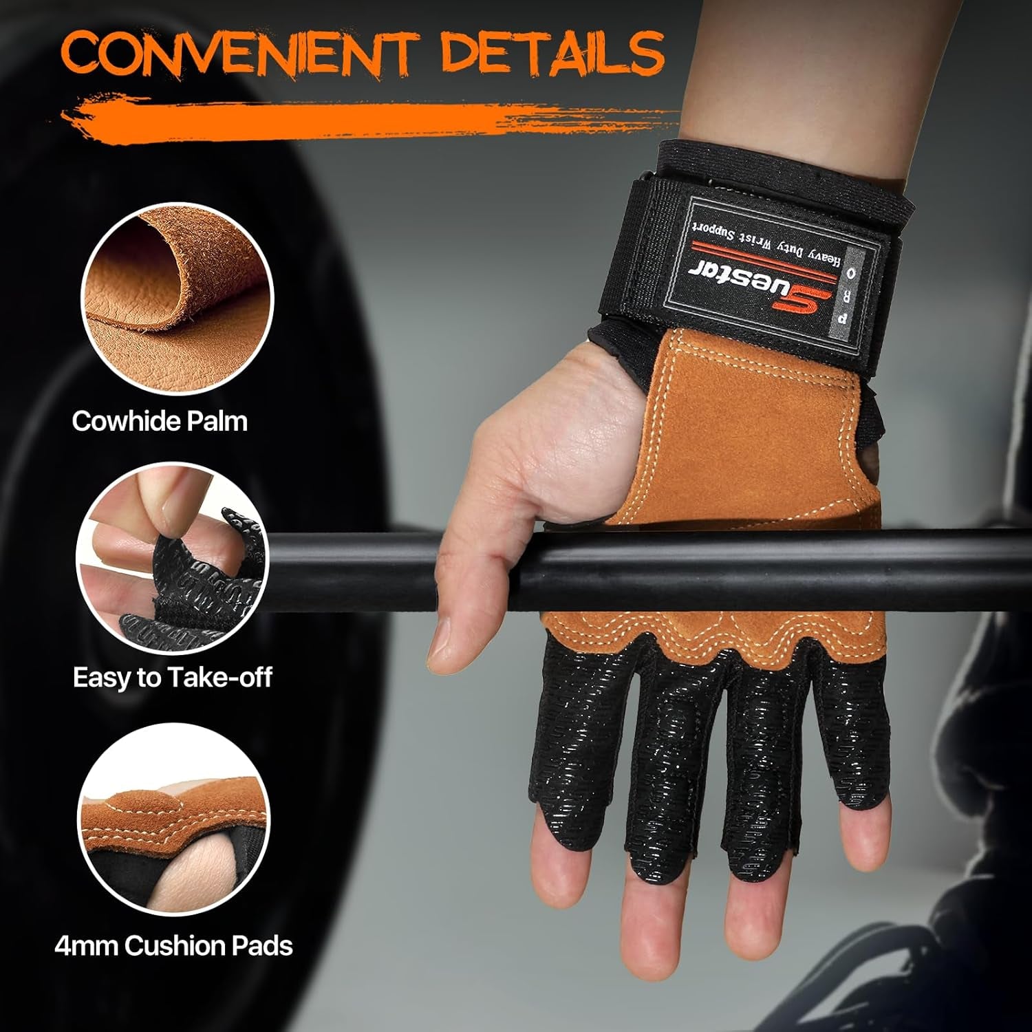 Gym Gloves Weight Lifting Gloves with Wrist Support for Men & Women - Full Palm Protection, Silicone Grip, 3/4 Finger Cover - Ideal for Weightlifting, Deadlifts & Gym Workouts