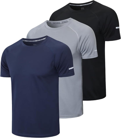 1/3 Pack Mens T-Shirts Quick Dry Short Sleeve Tops Adult Moisture Wicking Active Athletic Running Work Shirts
