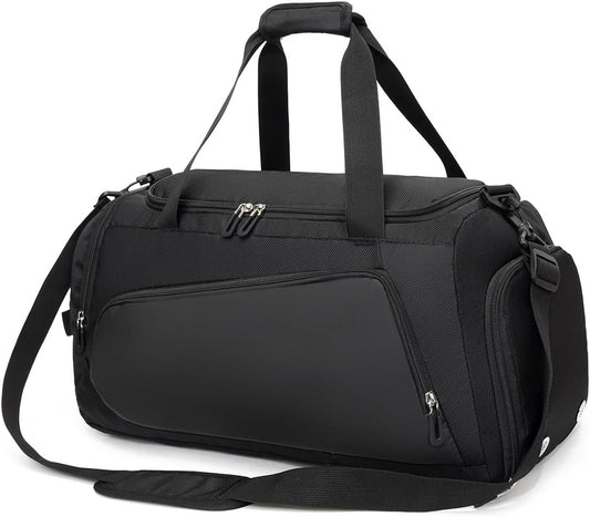 Waterproof Gym Bag Duffle Bag with Wet Pockets and Shoe Compartment,Durable Sports Holdall Bags Travel Bag for Women Man(Black,40L)