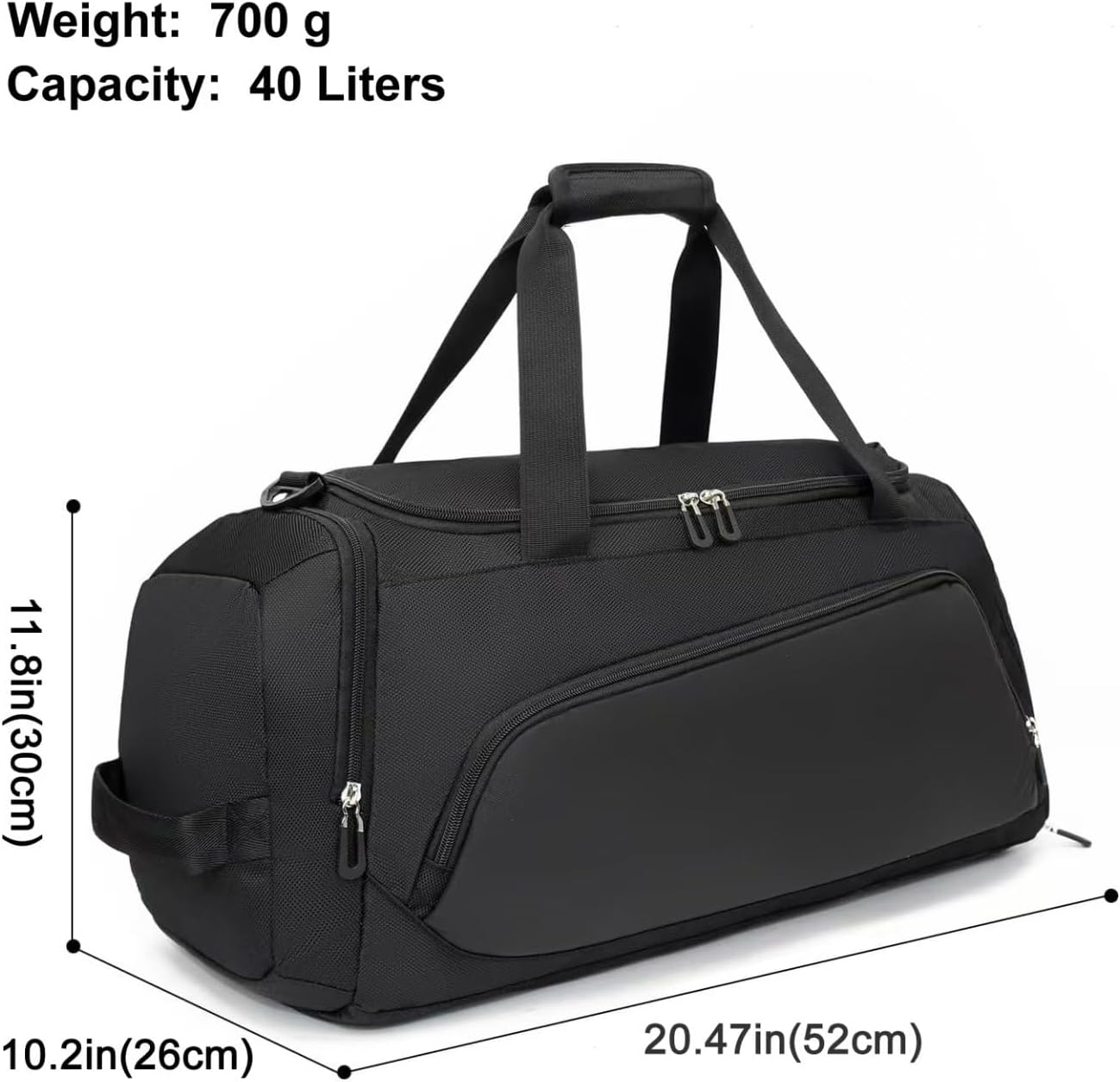 Waterproof Gym Bag Duffle Bag with Wet Pockets and Shoe Compartment,Durable Sports Holdall Bags Travel Bag for Women Man(Black,40L)