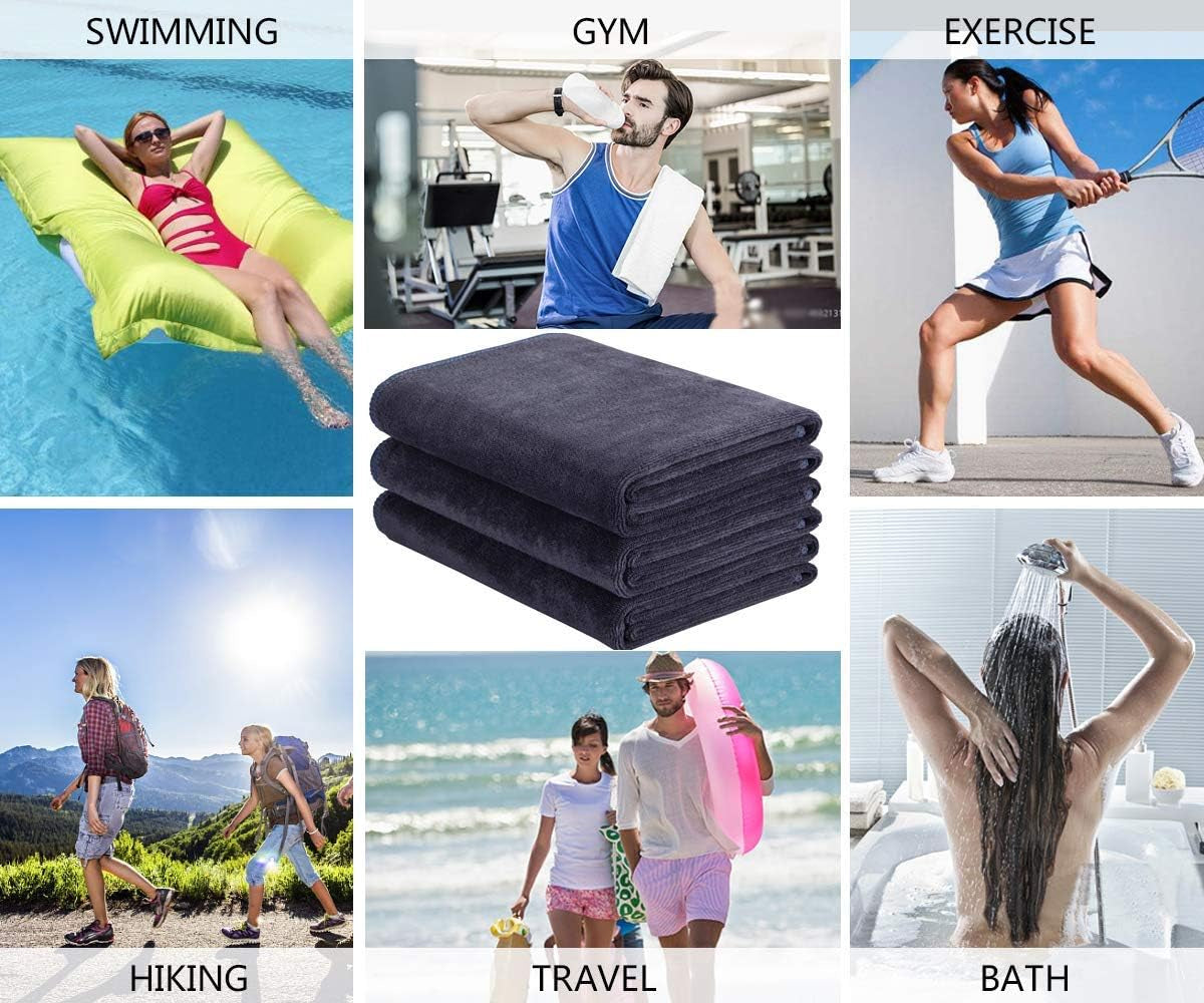 Microfibre Gym Towels Sports Towels 40CMX80CM Fast Drying Absorbent Workout Sweat Fitness Yoga Camping 3Pack Grey