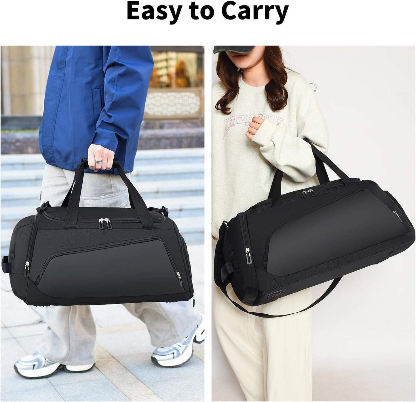 Waterproof Gym Bag Duffle Bag with Wet Pockets and Shoe Compartment,Durable Sports Holdall Bags Travel Bag for Women Man(Black,40L)