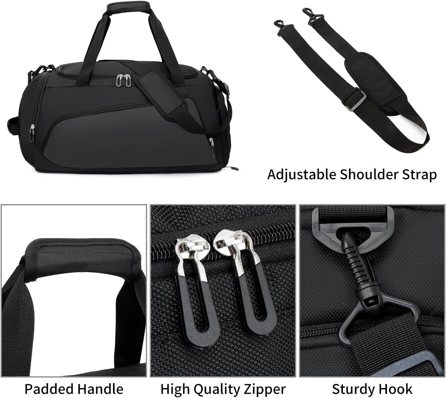 Waterproof Gym Bag Duffle Bag with Wet Pockets and Shoe Compartment,Durable Sports Holdall Bags Travel Bag for Women Man(Black,40L)