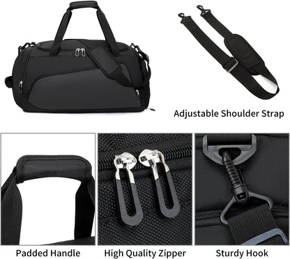 Waterproof Gym Bag Duffle Bag with Wet Pockets and Shoe Compartment,Durable Sports Holdall Bags Travel Bag for Women Man(Black,40L)