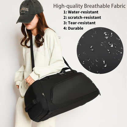 Waterproof Gym Bag Duffle Bag with Wet Pockets and Shoe Compartment,Durable Sports Holdall Bags Travel Bag for Women Man(Black,40L)