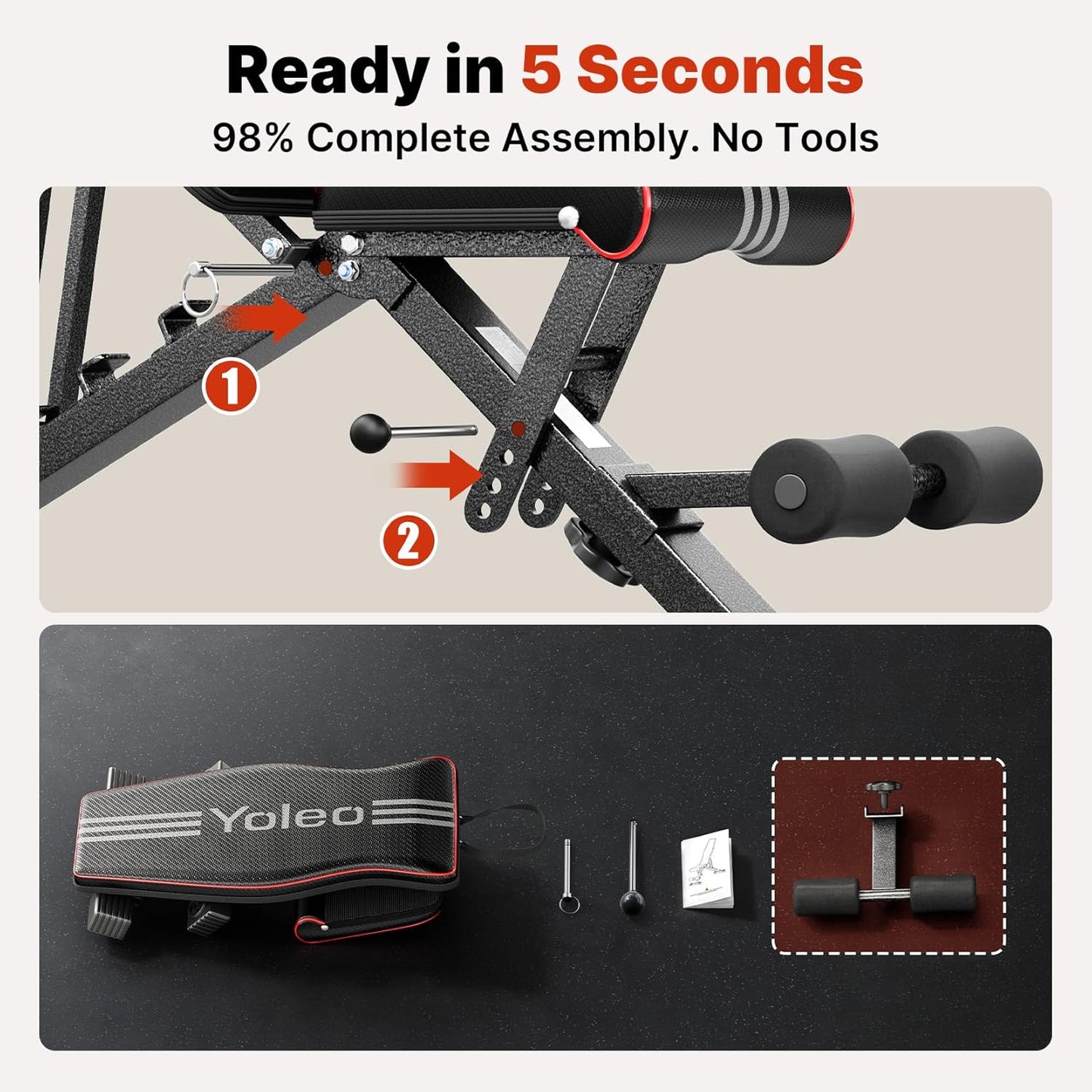 Adjustable Weight Bench for Home Gym, Astm-Certified 827LBS, 98% Pre-Assembled, Foldable Gym Bench with 84 Positions Incline Decline Flat, Wider Seat