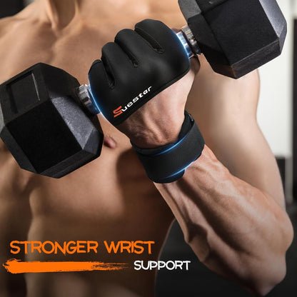 Gym Gloves Weight Lifting Gloves with Wrist Support for Men & Women - Full Palm Protection, Silicone Grip, 3/4 Finger Cover - Ideal for Weightlifting, Deadlifts & Gym Workouts