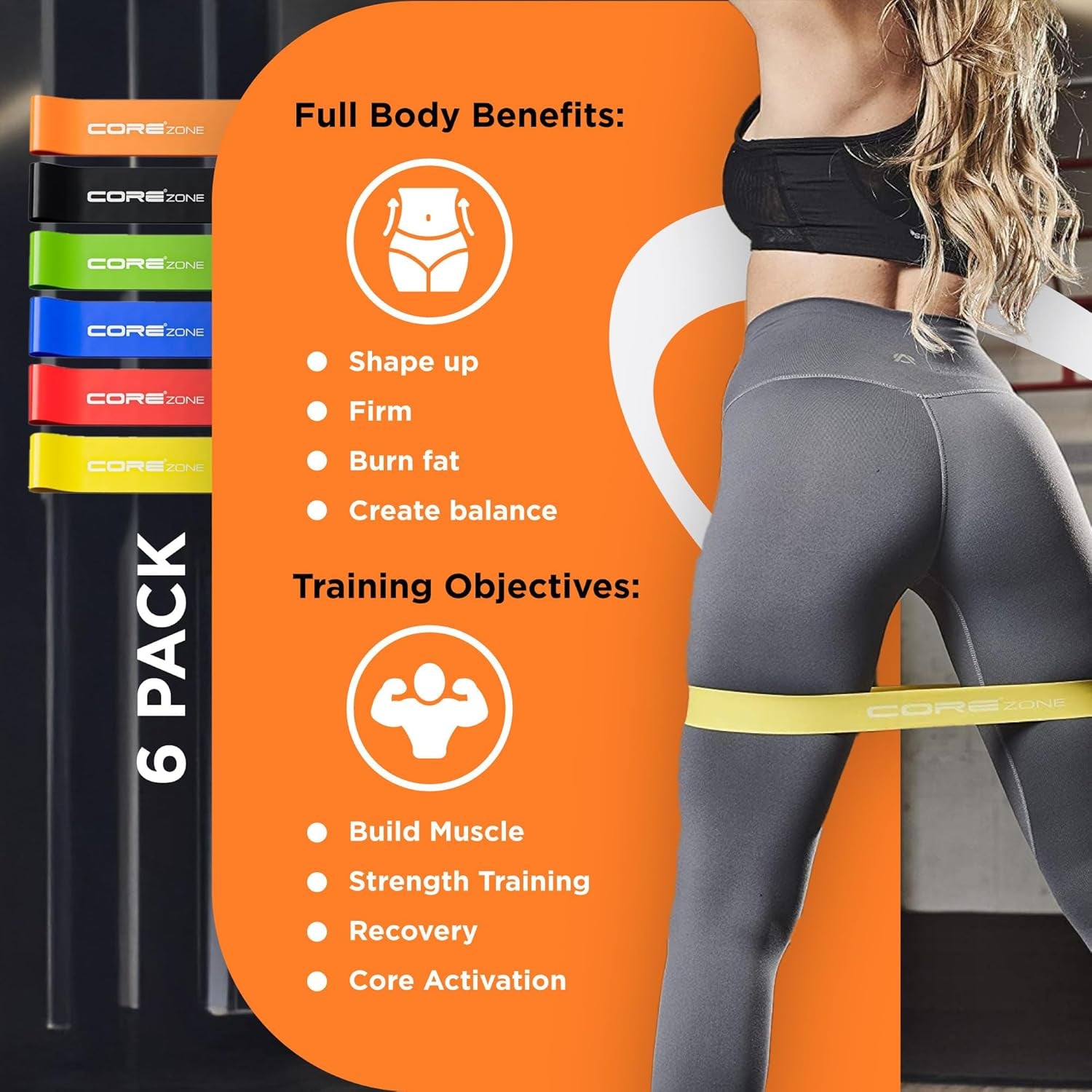 Resistance Bands Set of 6 – Loop Resistance Bands with 6 Resistance Levels for Glutes, Legs, Yoga, Pilates, Home Workout, Fitness & Physiotherapy – Exercise Bands for Men & Women