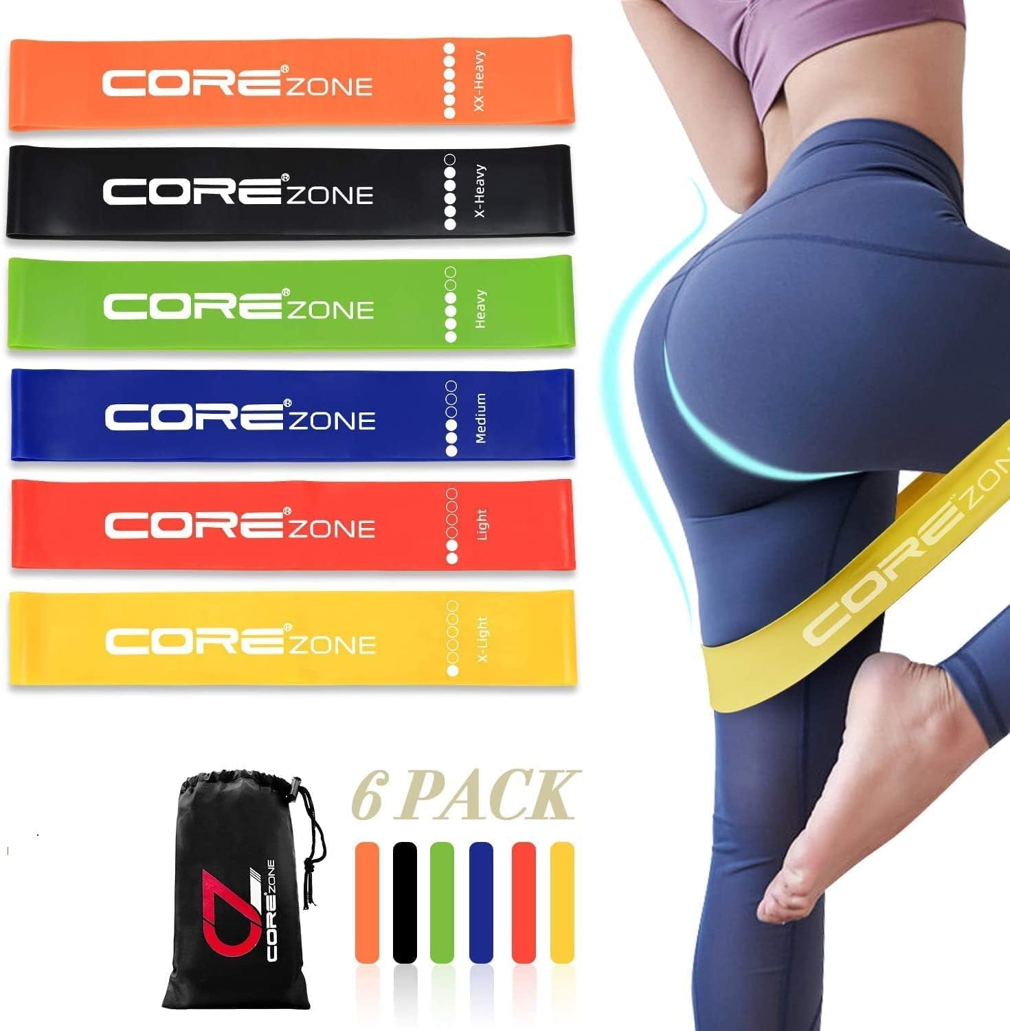 Resistance Bands Set of 6 – Loop Resistance Bands with 6 Resistance Levels for Glutes, Legs, Yoga, Pilates, Home Workout, Fitness & Physiotherapy – Exercise Bands for Men & Women